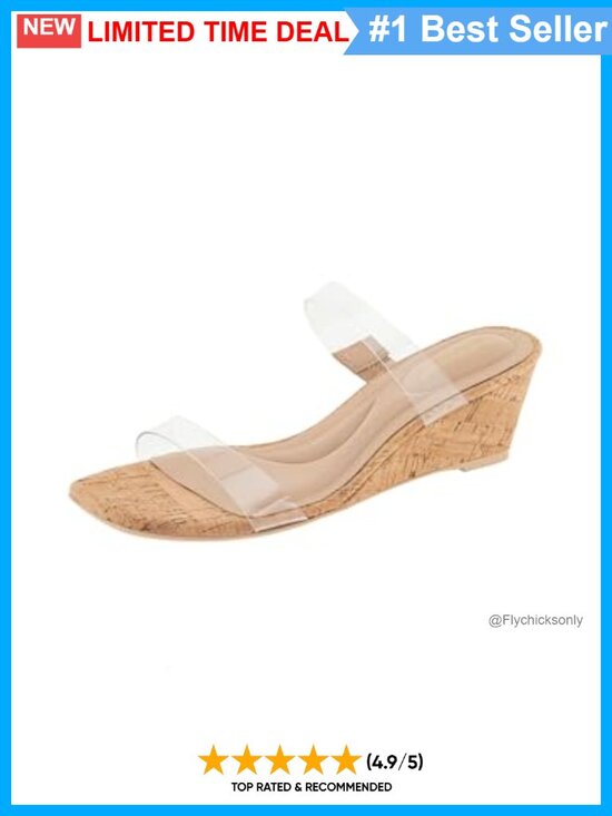 Shoes - Wedge Sandal Square Toe Slingback Slip On Casual Dressy
